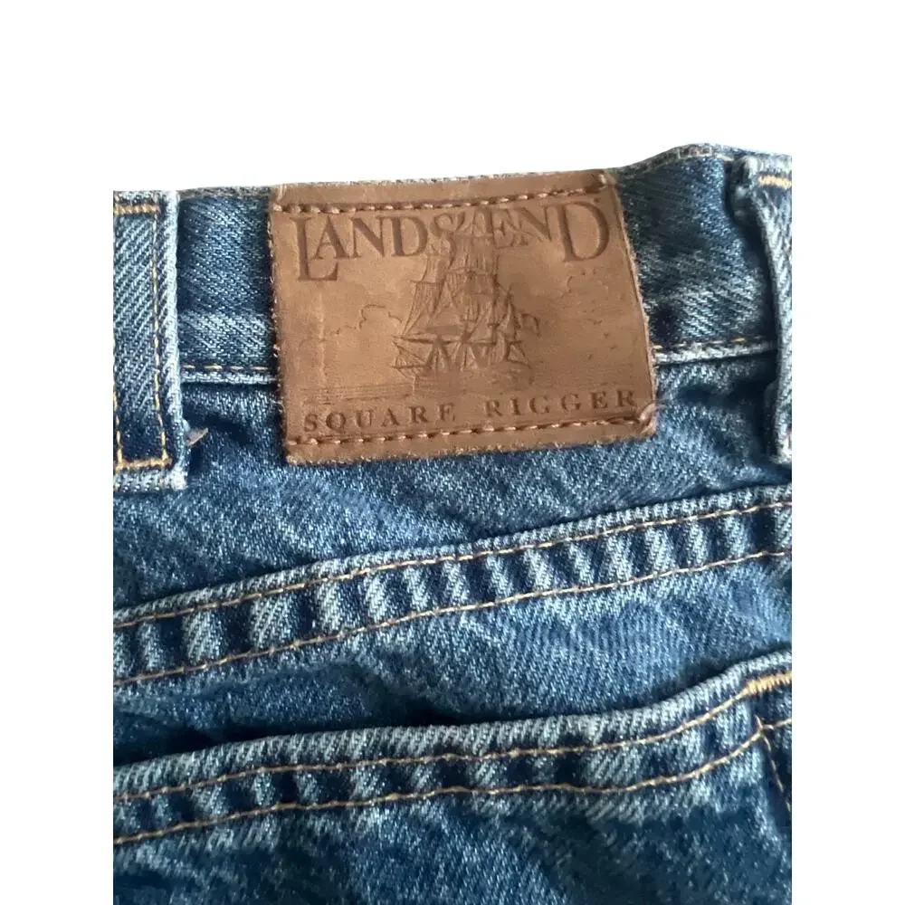 Vintage Lands End Square Rigger Jeans Mens 36 R Blue Denim Relaxed Wide Leg